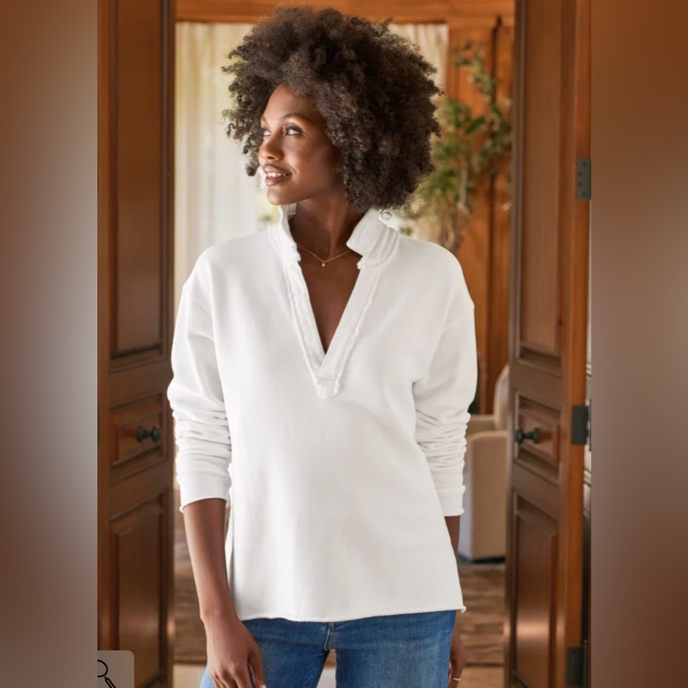 NWOT Frank & Eileen PATRICK Popover Henley triple fleece white M